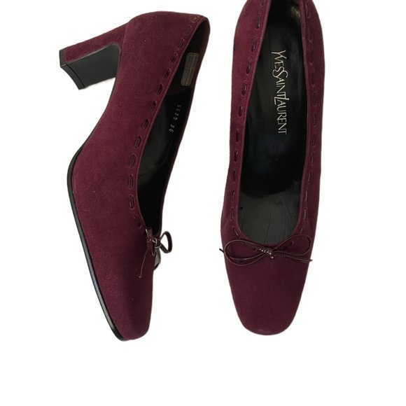 Yves Saint Laurent Burgundy Suede Laced Pumps with Small Bows. Size 36 (US 5.5) - Picture 8 of 15